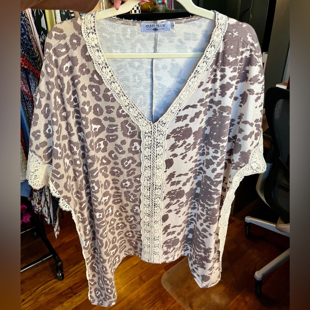 Crazy Train Leopard And Cow Print Split Lace Trim… - image 1